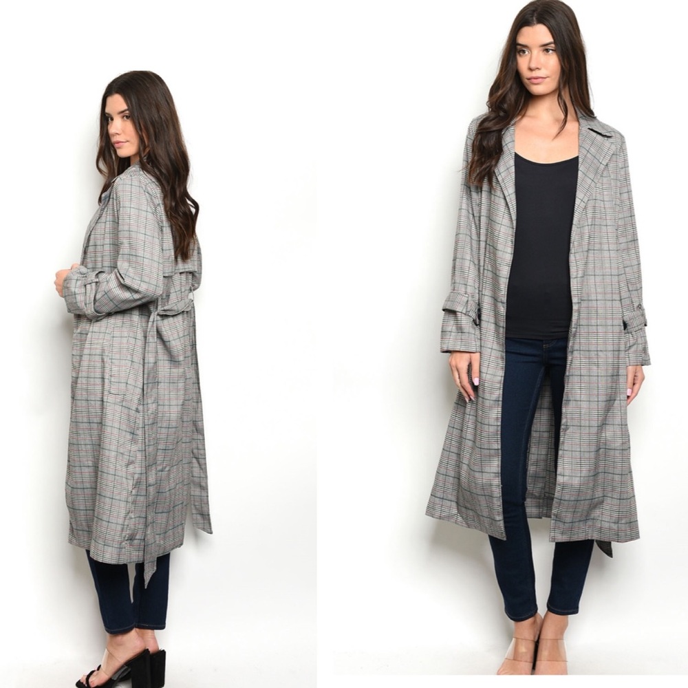 🤩Long Plaid Gray Coat🌟 - Picture 3 of 4